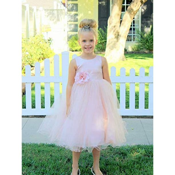 Blush Pink Tulle Rattail Edge Junior Flower Girl Dress Christening Dress 829S 